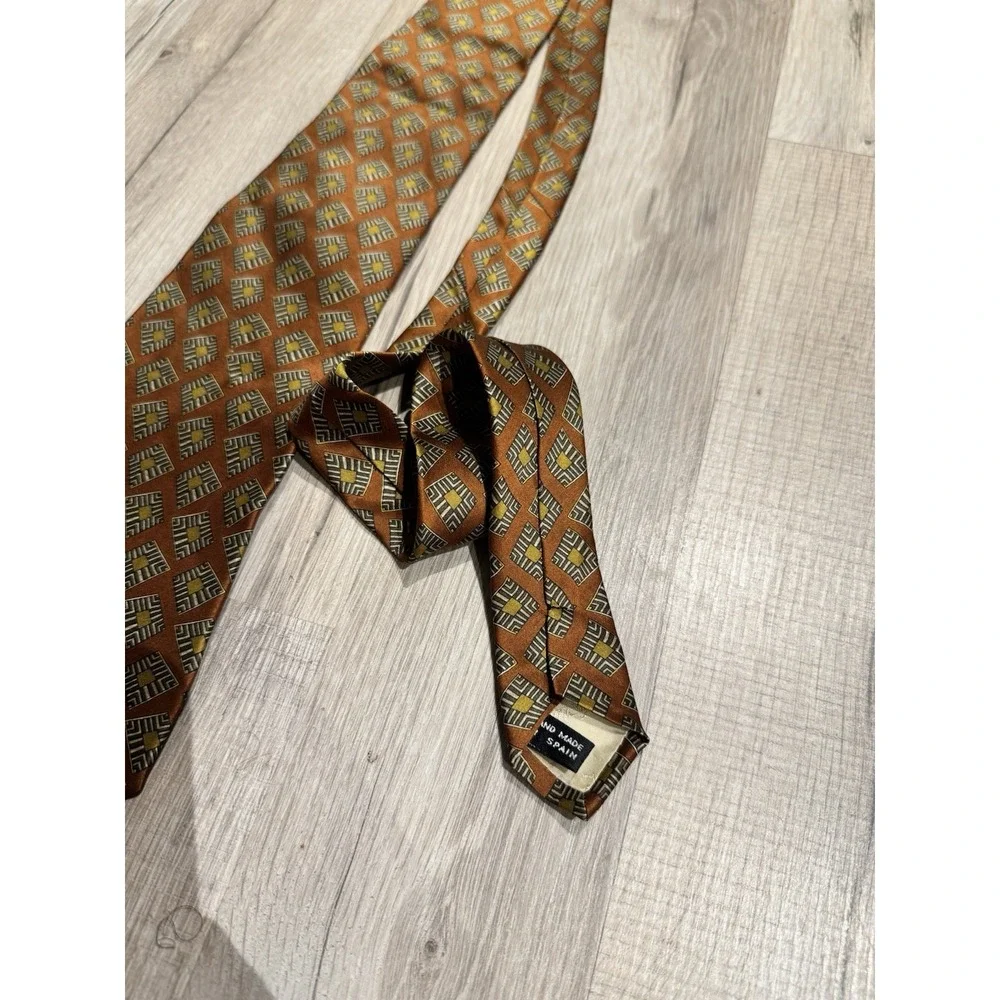 Vintage Fumagalli's 100% Silk Brown/Yellow/Black/White Geometric Made in Italy